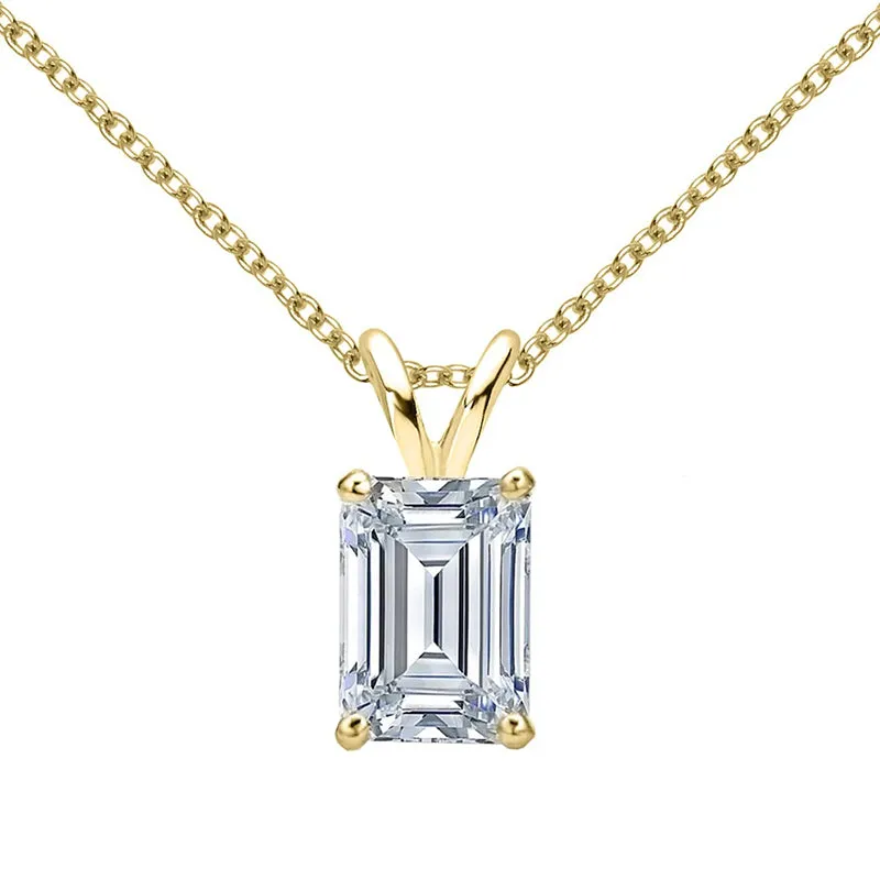 Sterling silver emerald cut created white diamond pendant necklace
