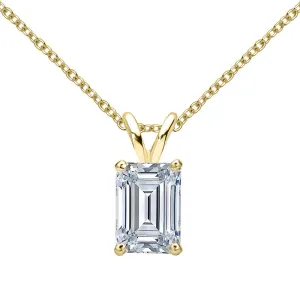 Sterling silver emerald cut created white diamond pendant necklace