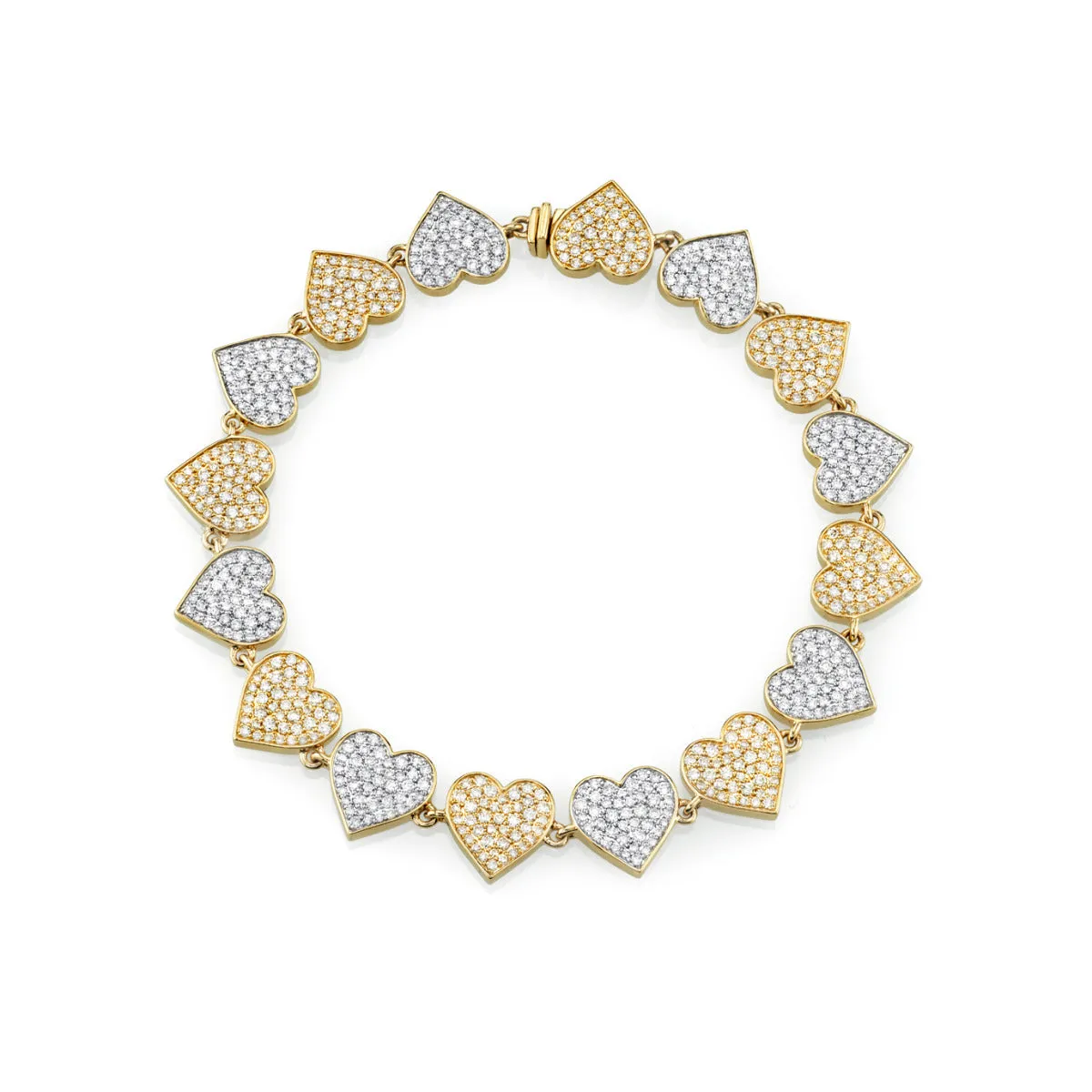 Two-Tone Gold & Diamond Heart Eternity Bracelet