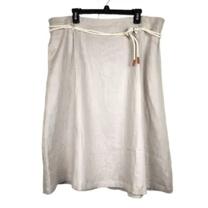 Ulla Popken Pleat Front Elastic Waist Naturally Linen Skirt Tie Rope Beige Sz 18