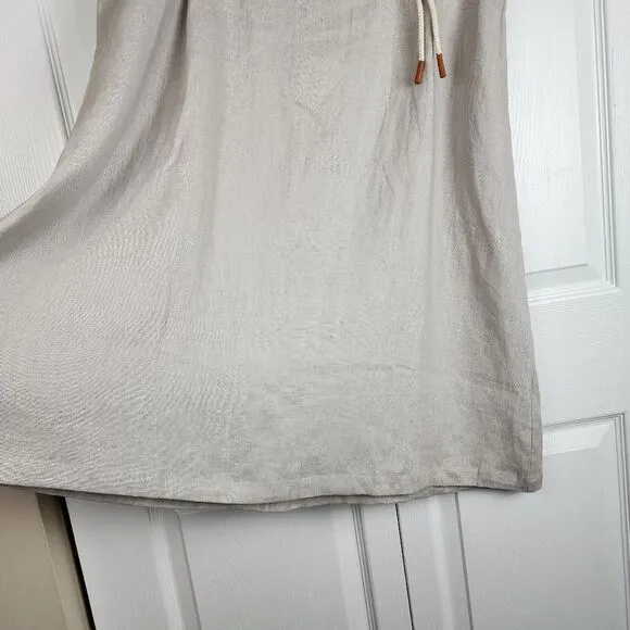 Ulla Popken Pleat Front Elastic Waist Naturally Linen Skirt Tie Rope Beige Sz 18
