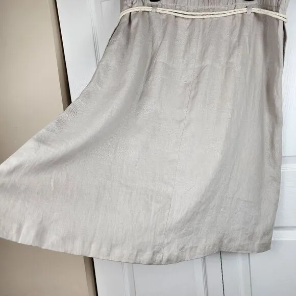Ulla Popken Pleat Front Elastic Waist Naturally Linen Skirt Tie Rope Beige Sz 18