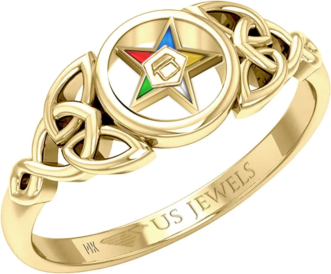 US Jewels Masonic Men's 14k Yellow Gold 9mm Eastern Star Ring