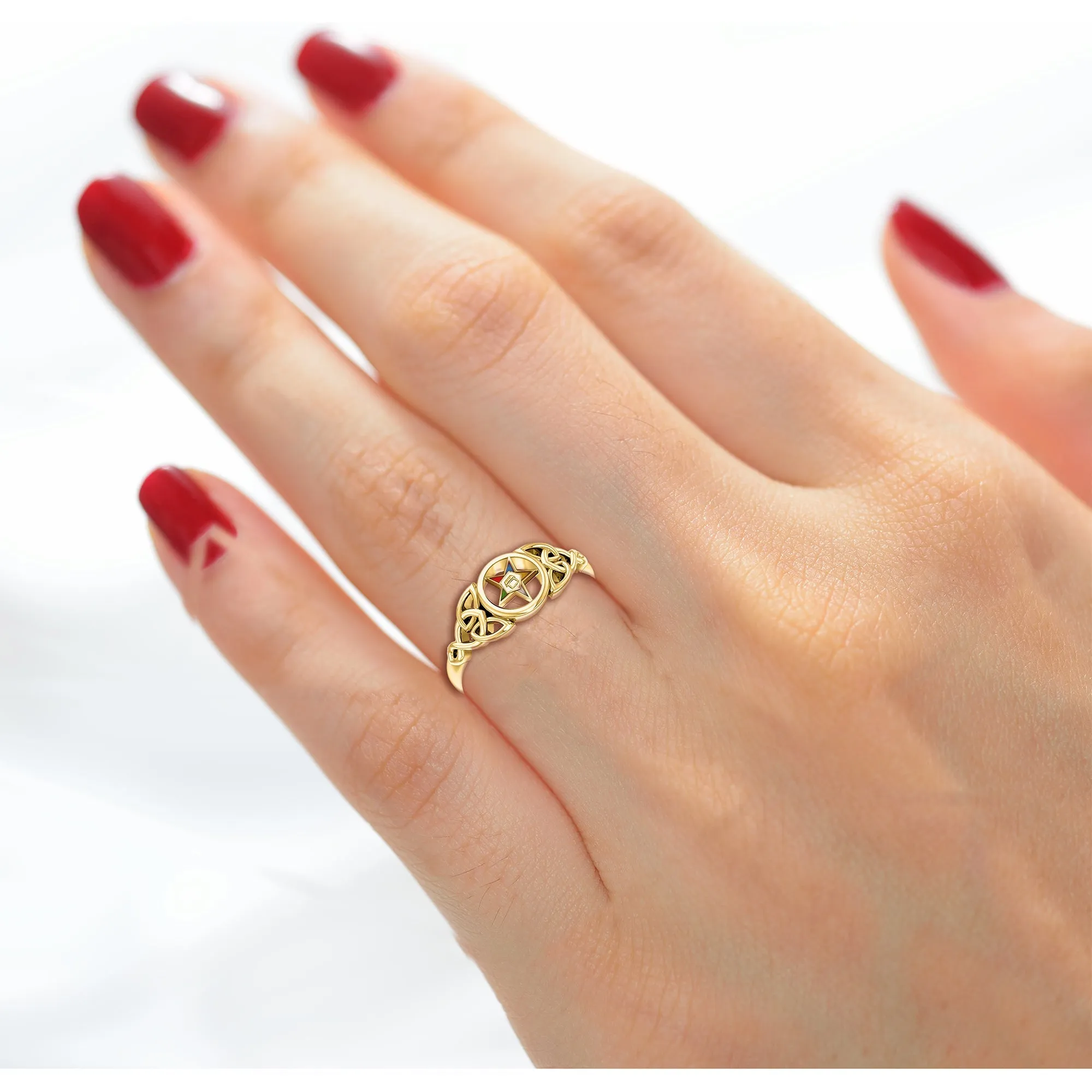 US Jewels Masonic Men's 14k Yellow Gold 9mm Eastern Star Ring