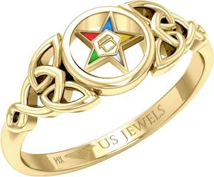 US Jewels Masonic Men's 14k Yellow Gold 9mm Eastern Star Ring