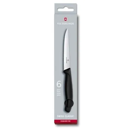 Victorinox Swiss Classic 6 Piece Steak Knife Set Serrated Pointed Black V6.7233.6