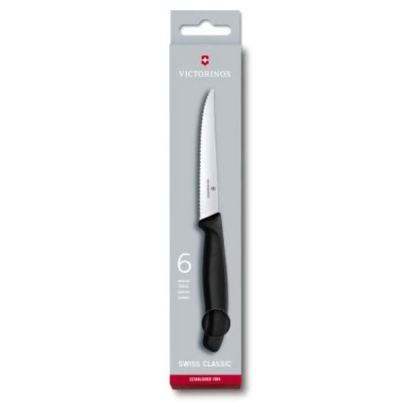 Victorinox Swiss Classic 6 Piece Steak Knife Set Serrated Pointed Black V6.7233.6