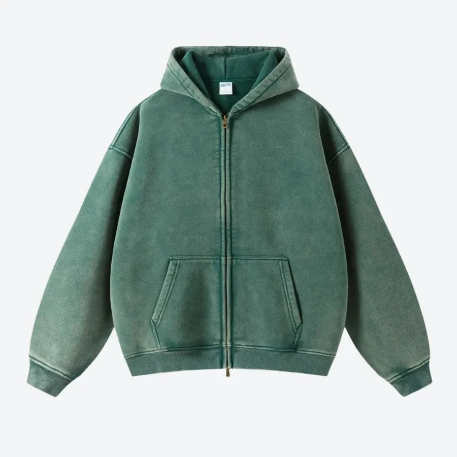 Vintage Full-Zip Casual Hooded Sweatshirts