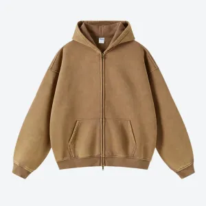 Vintage Full-Zip Casual Hooded Sweatshirts
