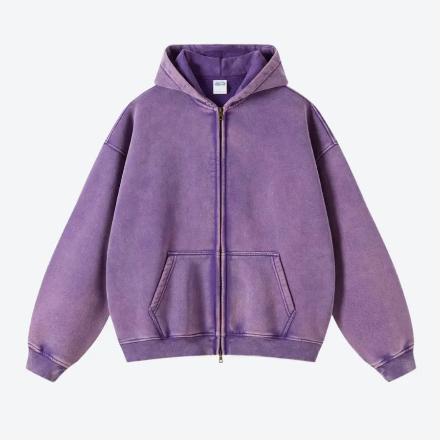 Vintage Full-Zip Casual Hooded Sweatshirts