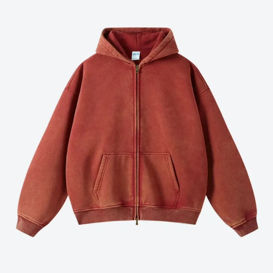 Vintage Full-Zip Casual Hooded Sweatshirts