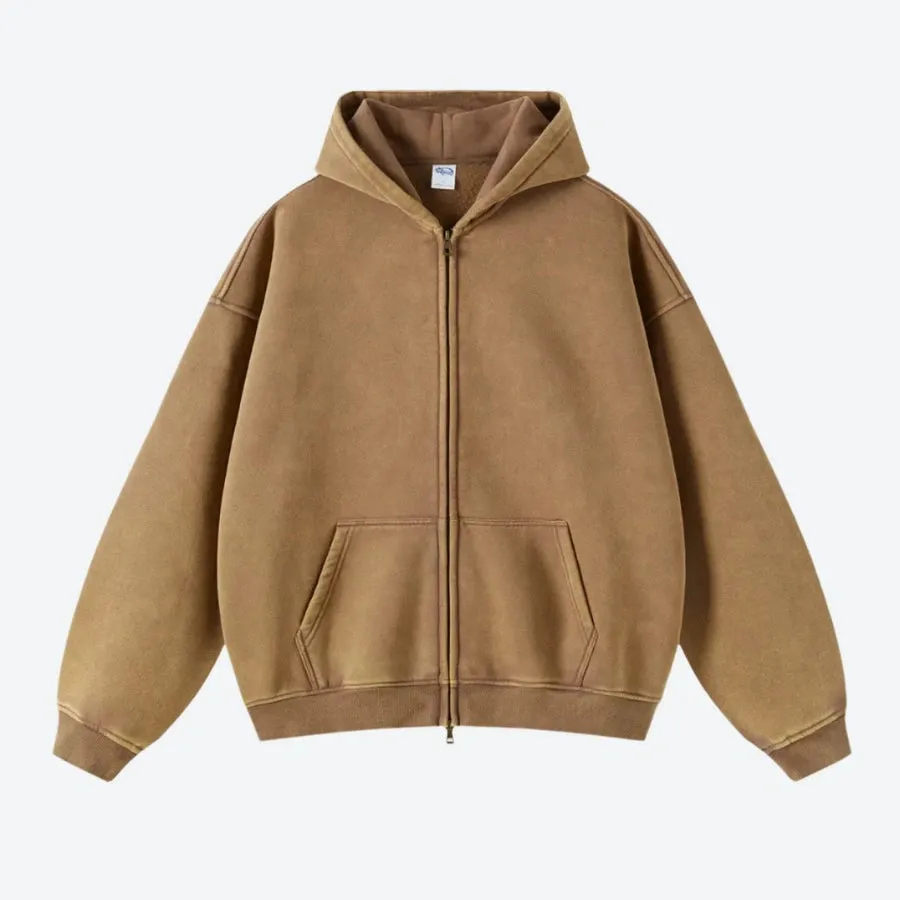 Vintage Full-Zip Casual Hooded Sweatshirts
