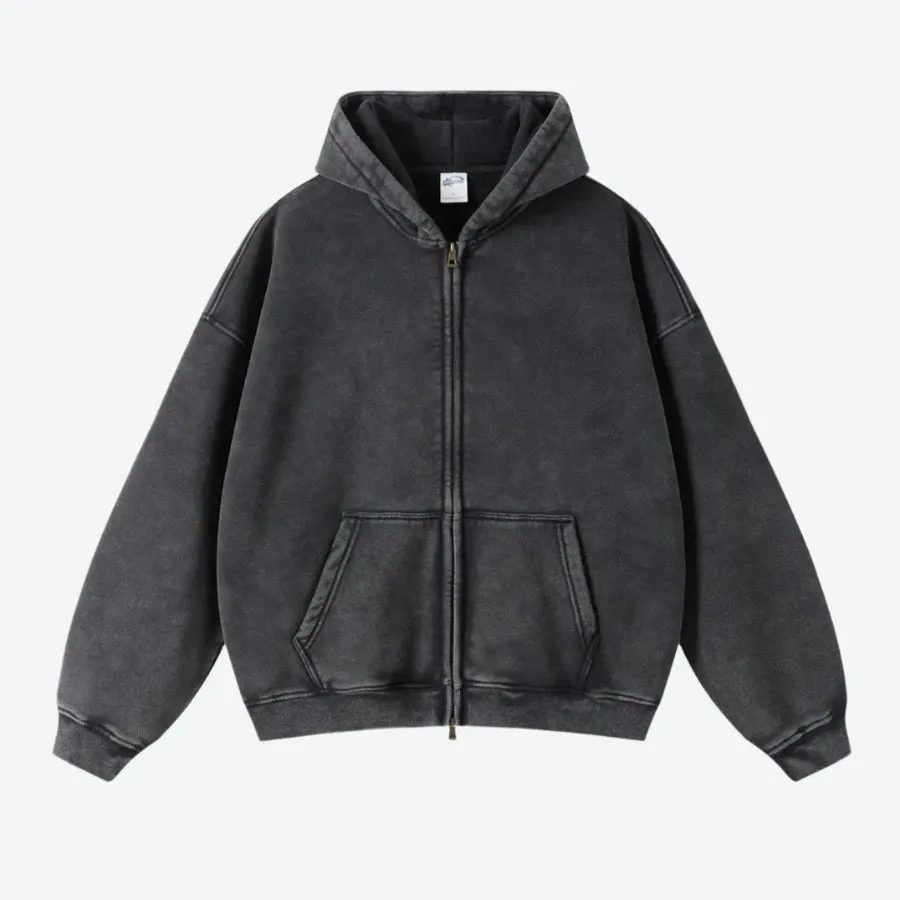 Vintage Full-Zip Casual Hooded Sweatshirts