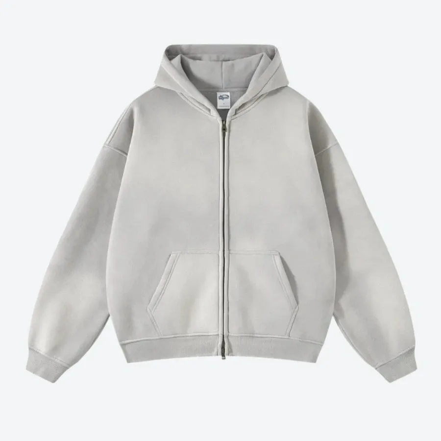 Vintage Full-Zip Casual Hooded Sweatshirts