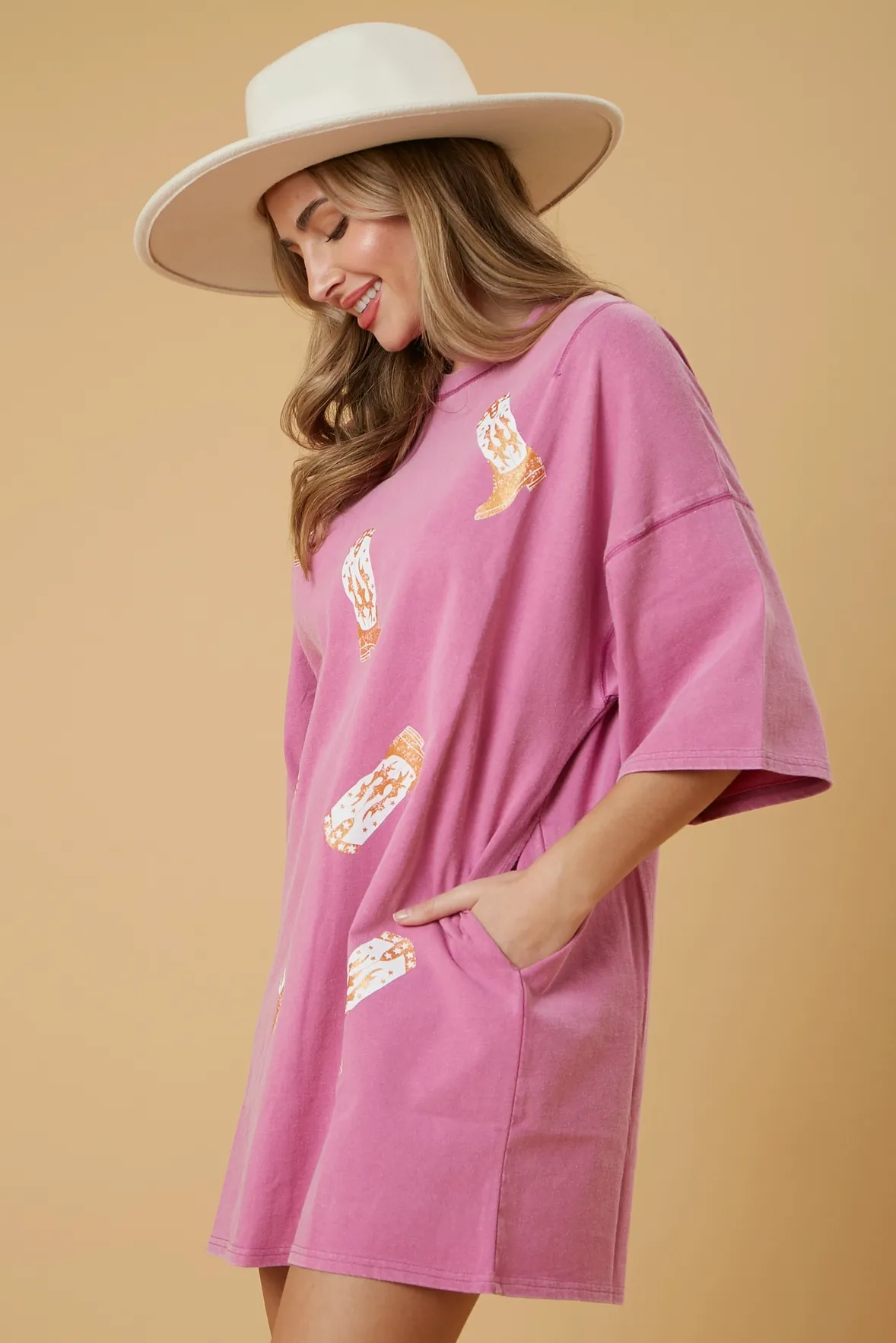 Western Boot T-Shirt Dress {Magenta}
