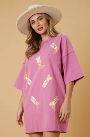 Western Boot T-Shirt Dress {Magenta}
