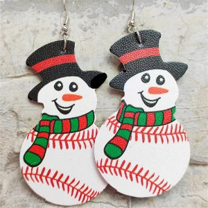 White & Red Baseball Snowman Drop Earrings