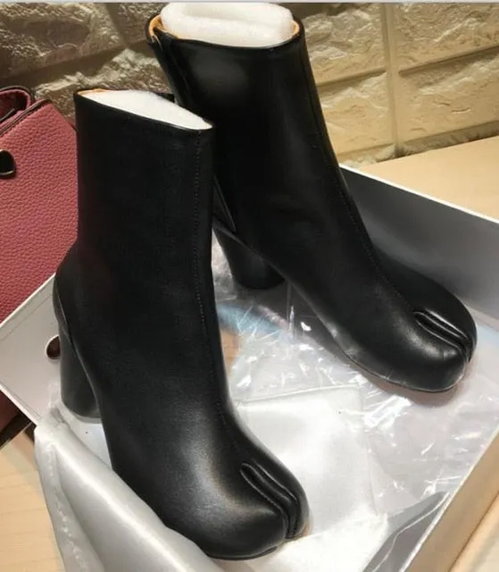 Winter Tabi Boots Women High Heels Botas Mujer Leather Ankle Boots For Women Cozy Shining Botas Feminina Luxury Zapatos De Mujer