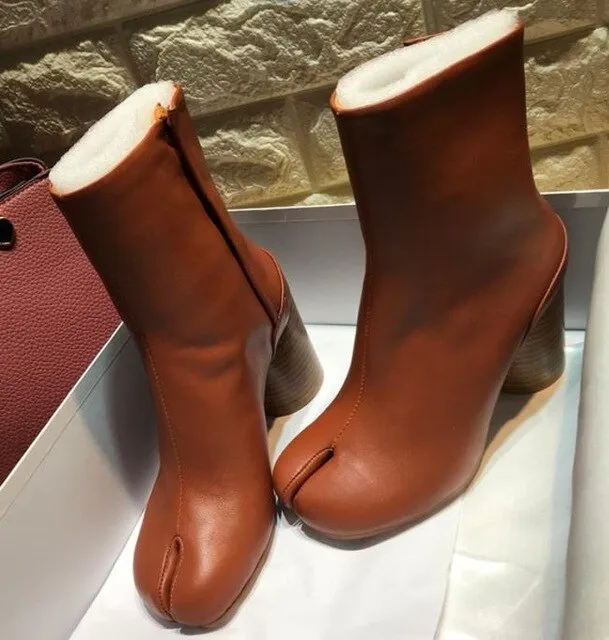 Winter Tabi Boots Women High Heels Botas Mujer Leather Ankle Boots For Women Cozy Shining Botas Feminina Luxury Zapatos De Mujer