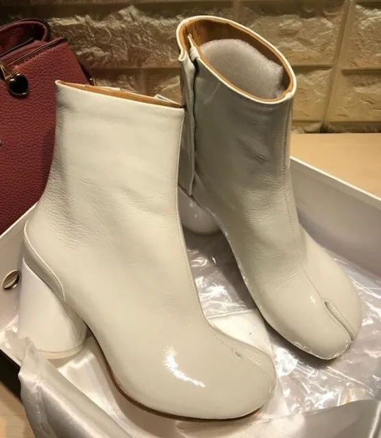 Winter Tabi Boots Women High Heels Botas Mujer Leather Ankle Boots For Women Cozy Shining Botas Feminina Luxury Zapatos De Mujer