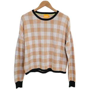 WISPR By Brodie Sweater Cotton Silk Blend Tan Gingham Long Sleeve Crew Neck L