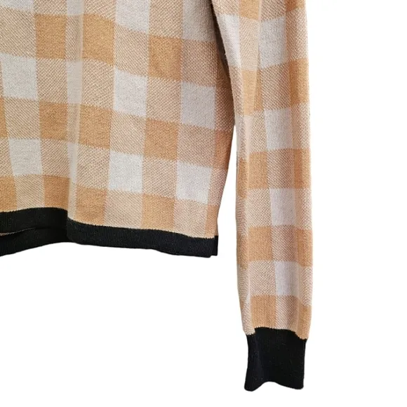 WISPR By Brodie Sweater Cotton Silk Blend Tan Gingham Long Sleeve Crew Neck L