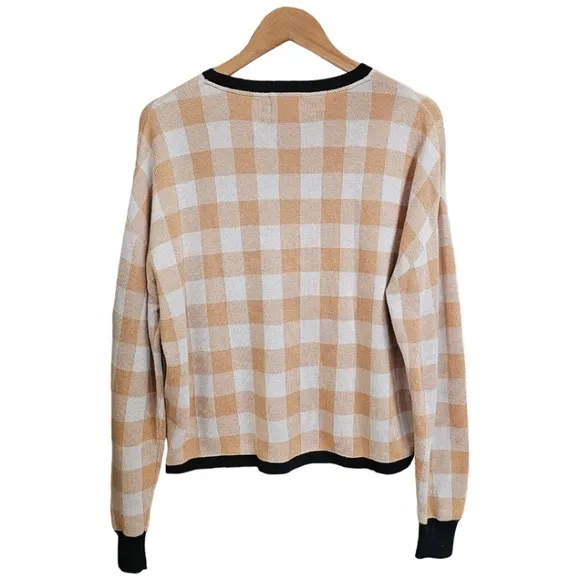 WISPR By Brodie Sweater Cotton Silk Blend Tan Gingham Long Sleeve Crew Neck L