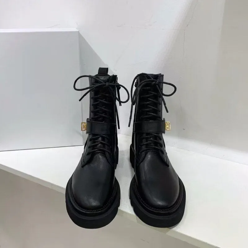 women Black Eden turn-lock Motorcycle Ankle Boots