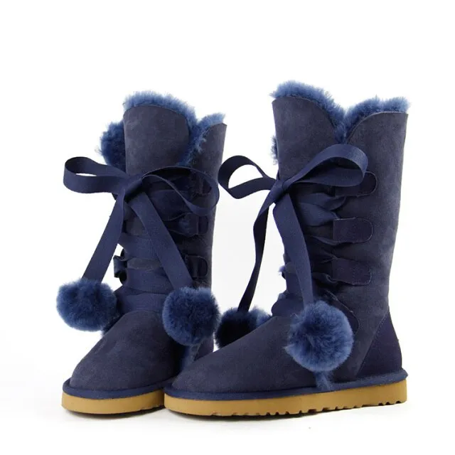 Women Genuine Sheepskin Leather Snow Boots