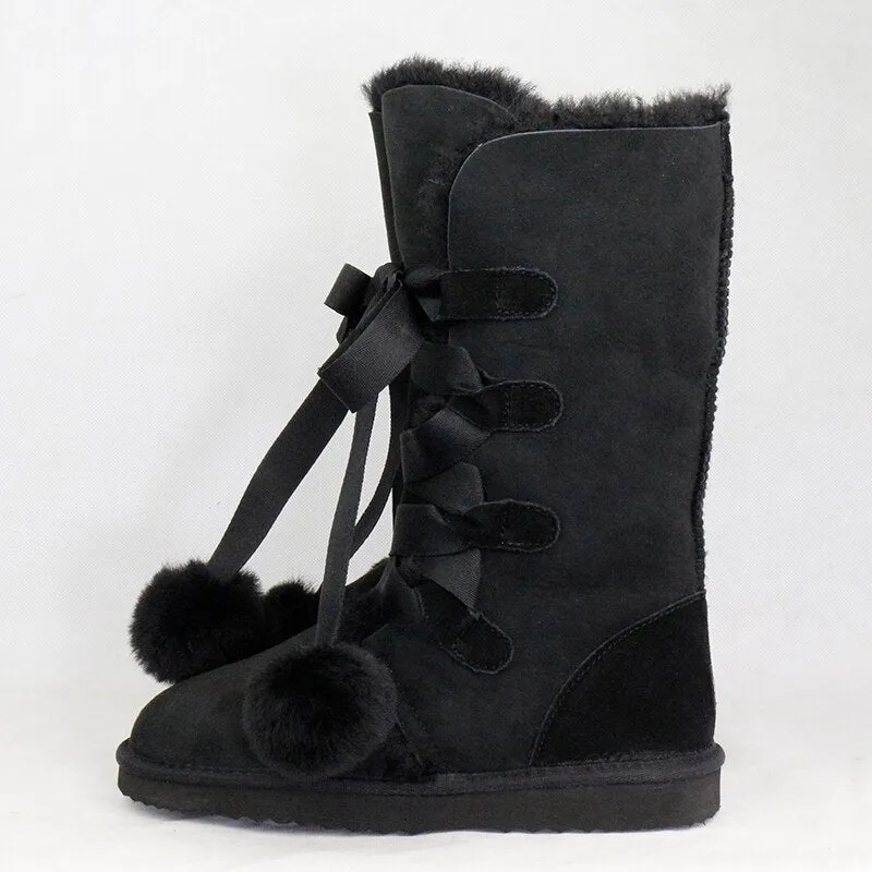 Women Genuine Sheepskin Leather Snow Boots