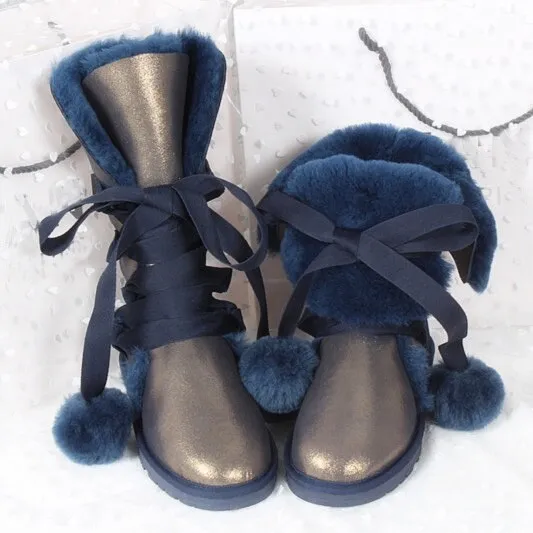 Women Genuine Sheepskin Leather Snow Boots
