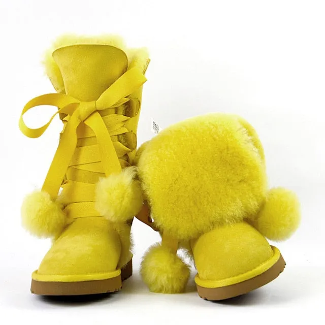 Women Genuine Sheepskin Leather Snow Boots