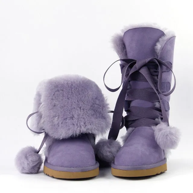 Women Genuine Sheepskin Leather Snow Boots