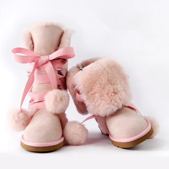 Women Genuine Sheepskin Leather Snow Boots