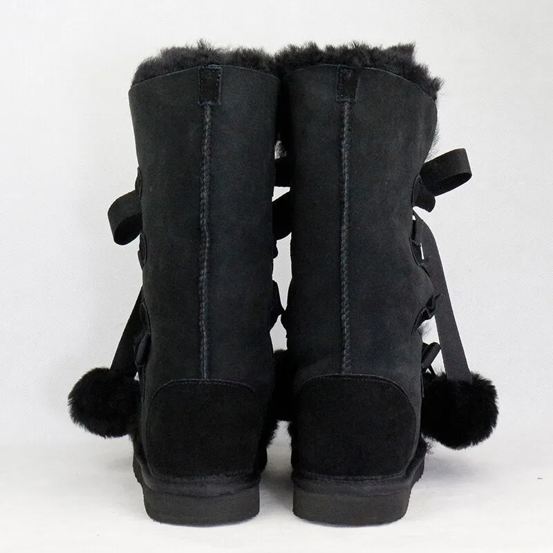 Women Genuine Sheepskin Leather Snow Boots