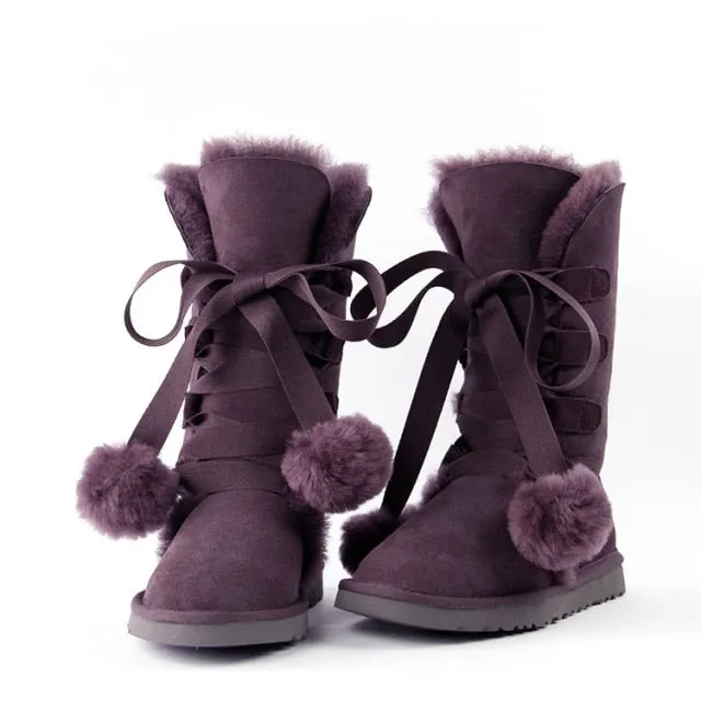 Women Genuine Sheepskin Leather Snow Boots
