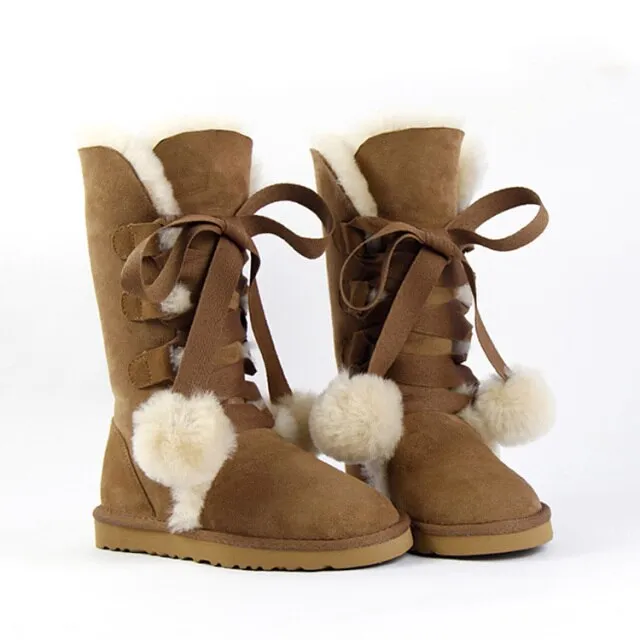 Women Genuine Sheepskin Leather Snow Boots
