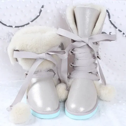 Women Genuine Sheepskin Leather Snow Boots