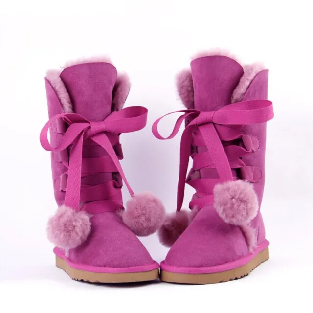 Women Genuine Sheepskin Leather Snow Boots