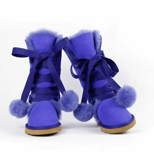 Women Genuine Sheepskin Leather Snow Boots