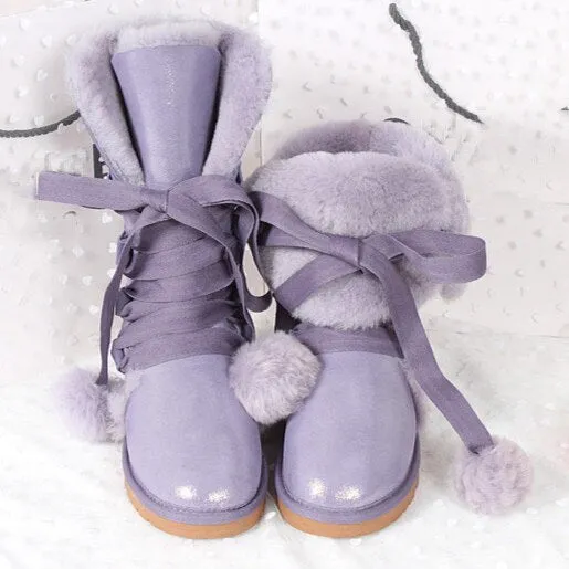 Women Genuine Sheepskin Leather Snow Boots