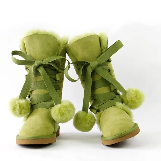 Women Genuine Sheepskin Leather Snow Boots