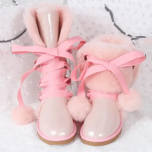 Women Genuine Sheepskin Leather Snow Boots