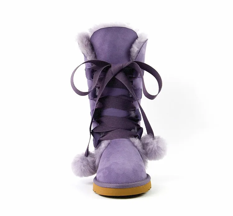 Women Genuine Sheepskin Leather Snow Boots