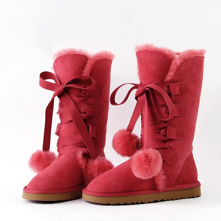 Women Genuine Sheepskin Leather Snow Boots