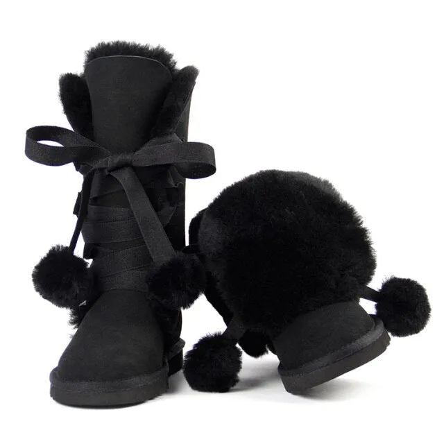 Women Genuine Sheepskin Leather Snow Boots