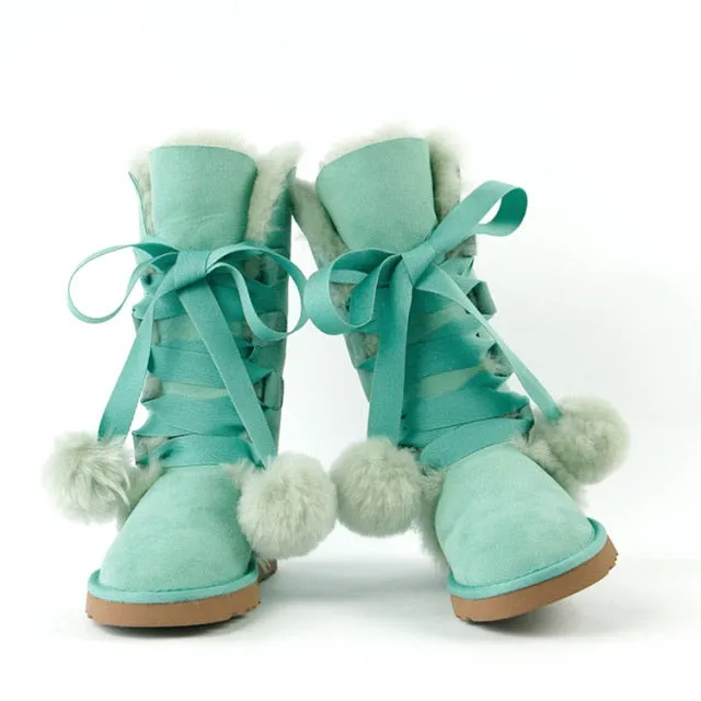 Women Genuine Sheepskin Leather Snow Boots