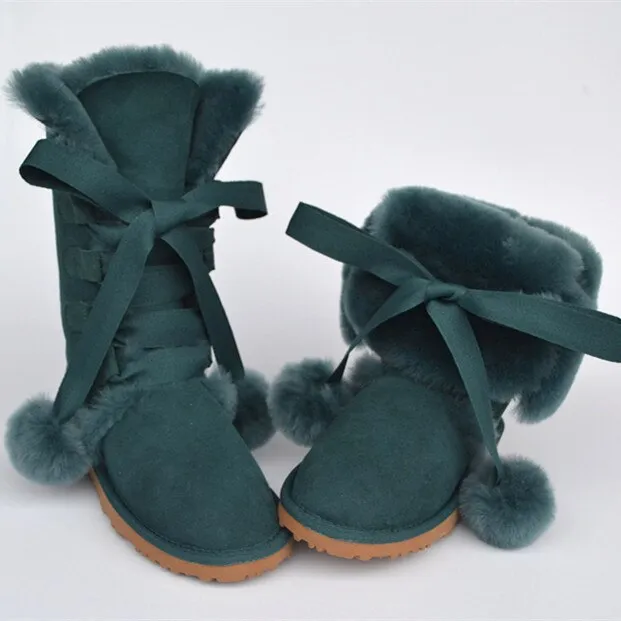 Women Genuine Sheepskin Leather Snow Boots