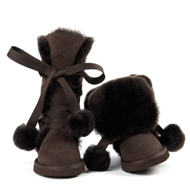 Women Genuine Sheepskin Leather Snow Boots