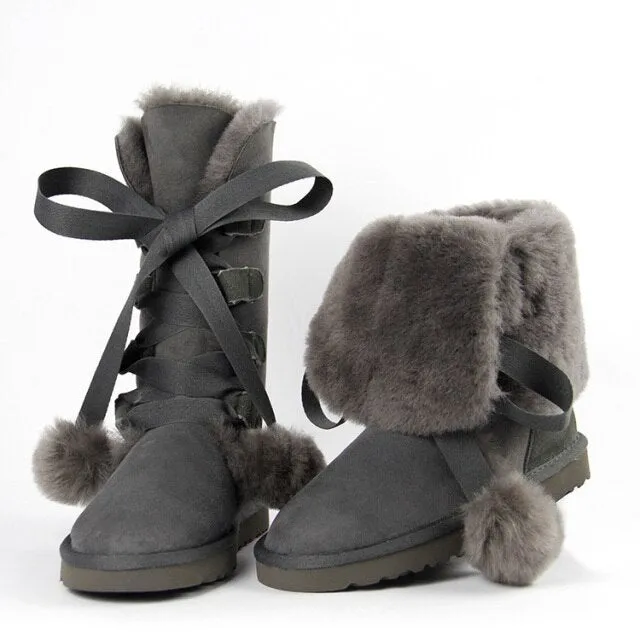 Women Genuine Sheepskin Leather Snow Boots